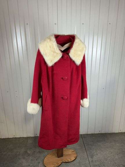 Vintage Bolura Red Wool Coat w/ Fur Trim image