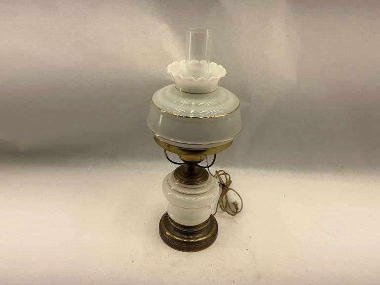 Elegant White Glass Lamp with Brass Accents image