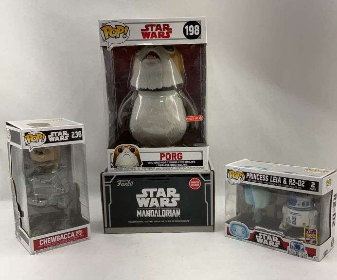 Star Wars Funko Pop Lot: Mandalorian, Porg, Chewbacca, Princess Leia & R2-D2 image