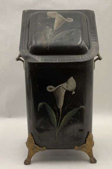 Vintage Painted Coal Scuttle with Floral Design image