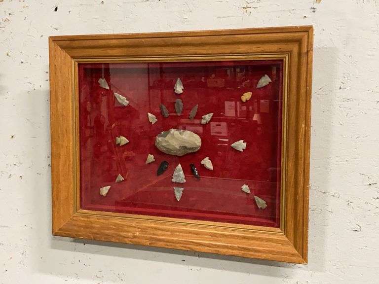 Framed Display of Arrowheads and Stone Tool - 27x21 image