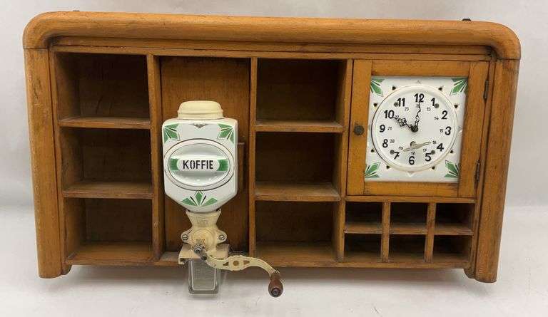 Wall Cabinet with Coffee Grinder and Clock image