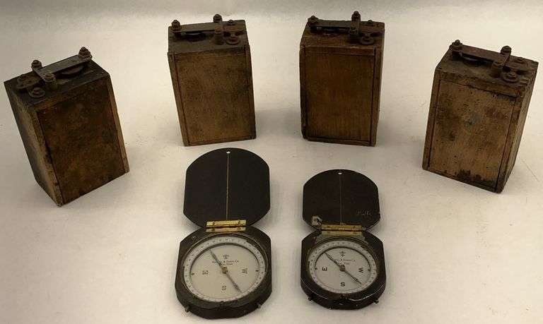 Keuffel & Esser Co. Surveying Compass Pair with Three Dry Cell Battery Boxes image