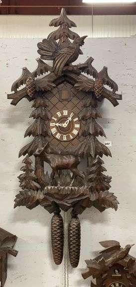 German Black Forest Cuckoo Clock w/ Carved Birds image