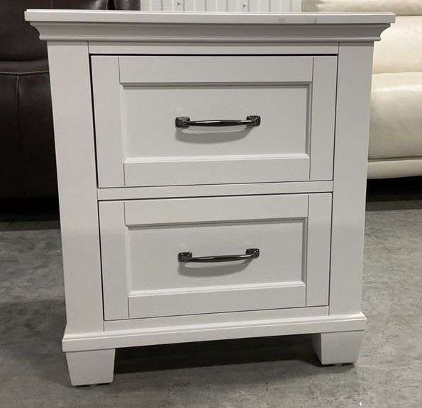 White Two-Drawer Bedside Table with USB Ports image