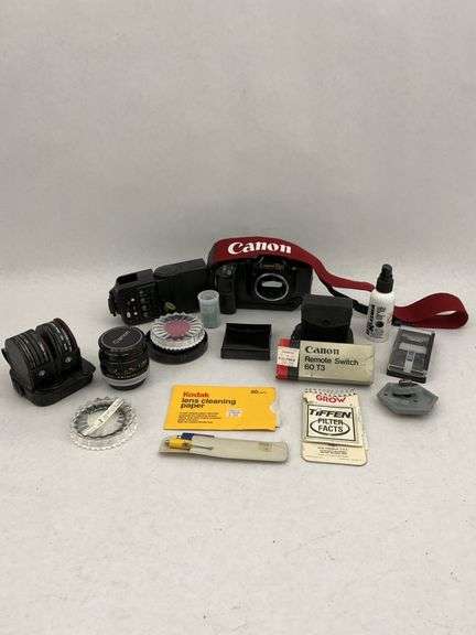 Canon T90 Camera with Lenses, Flash, and Prinz Bag image