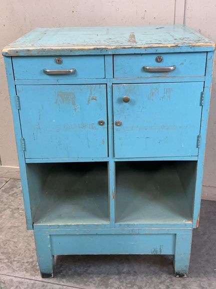 Wooden Turquoise Painted Cabinet with Drawers and Cabinets image