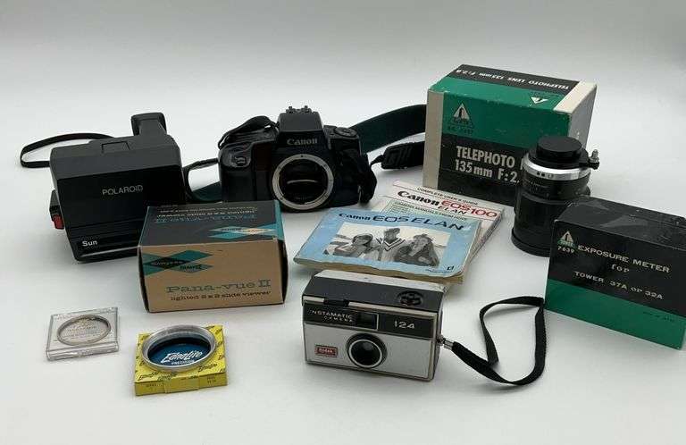 Polaroid Sun 640, Canon EOS Elan 100, Sawyers Pana-vue II, Ednalite Filter Set, & Tower 37A image