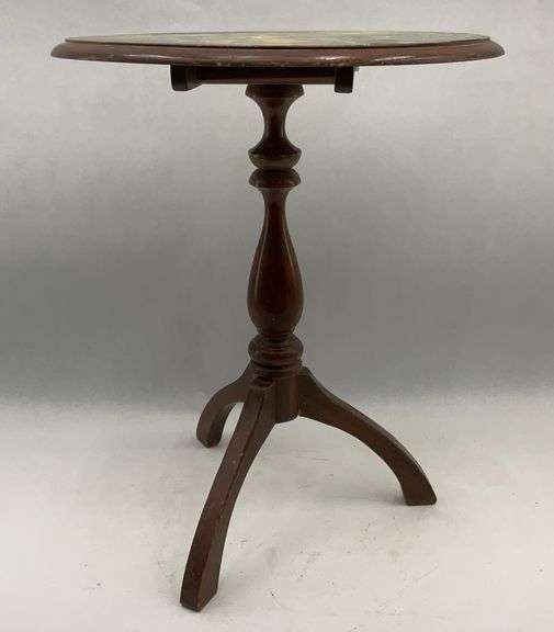 Antique Wooden Pedestal Table with Romantic Scene Top image