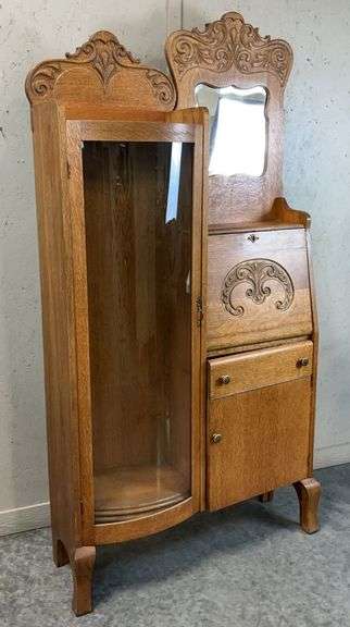 Antique Oak Side by Side Secretary Desk & Display Cabinet image