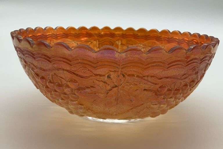 Carnival Glass Serving Bowl with Grape Design image