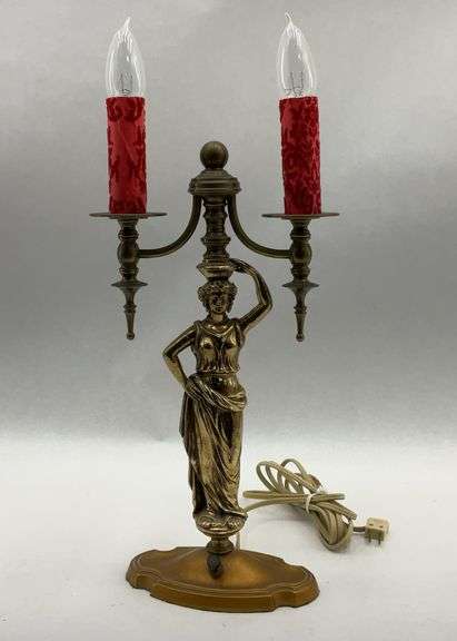 Vintage Brass Figural Lamp w/Classical Woman image
