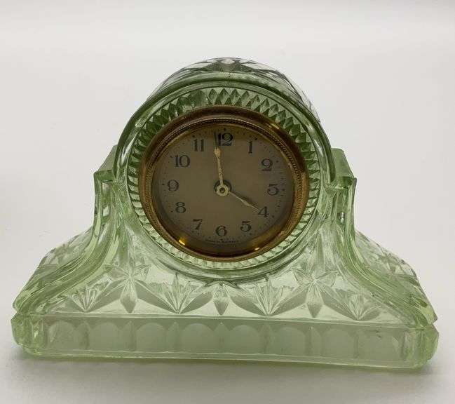 Green Glass Mantle Clock - Made in Germany image