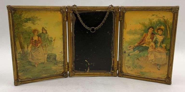 Victorian Brass Tri-Fold Vanity Mirror image