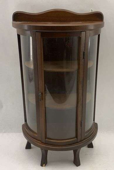 Small Vintage Oak Curved Glass Curio cabinet image