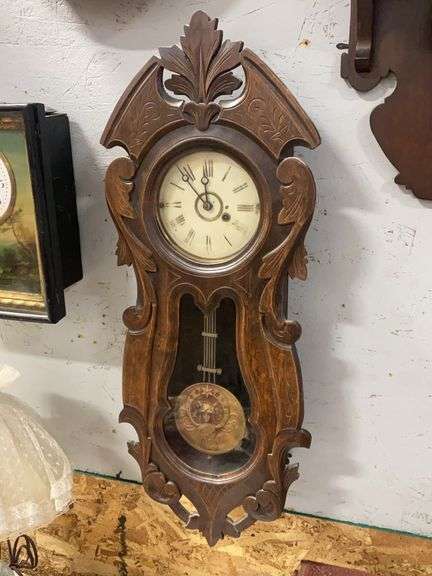 Vintage Art Nouveau Wall Clock with Pendulum image
