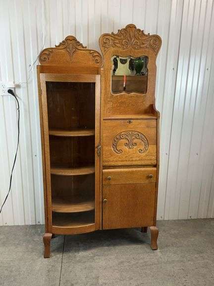 Antique Oak Side by Side Secretary Desk & Display Cabinet image