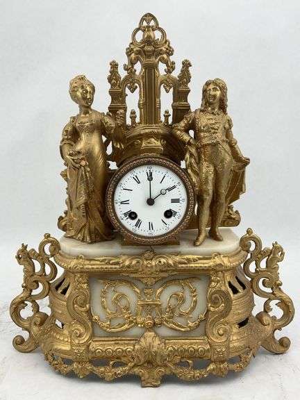Ornate Metal Figural Mantle Clock with Pendulum image