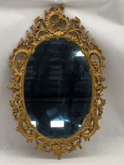Rococo Wood Gold Tone Oval Wall Mirror by Syracuse Ornamental, 30x18 image
