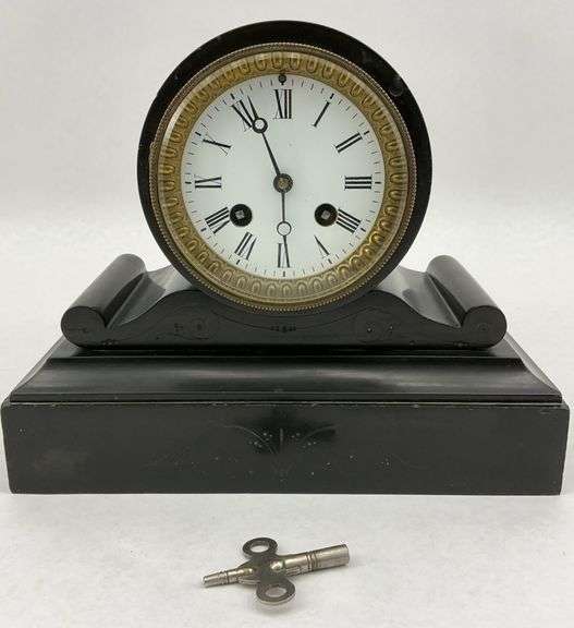 Antique Black Marble Drum Mantel Clock image
