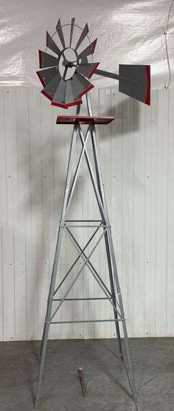 8ft Metal Windmill - Gray and Red image