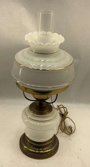 Elegant White Glass Lamp with Brass Accents image