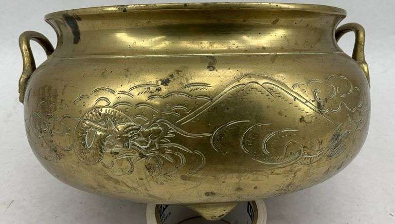 Ornate Brass Planter with Dragon Design image