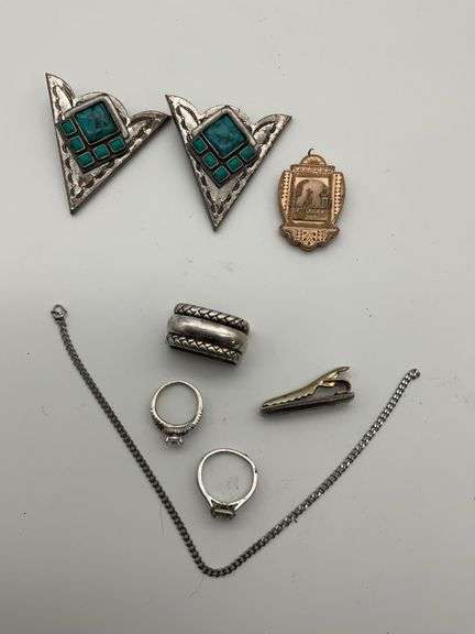 Mixed Lot of Jewelry - Rings, Collar Tips, Tie Clip, Scarf Slide, Locket & Bracelet image