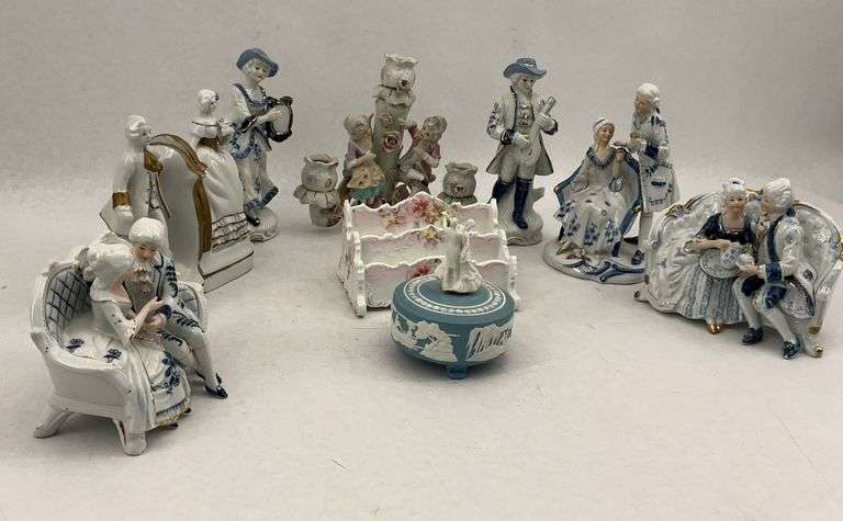 Collection of Porcelain Figurines and Music Box image