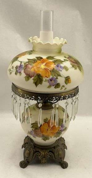 Floral Parlor Lamp with Crystal Prisms image
