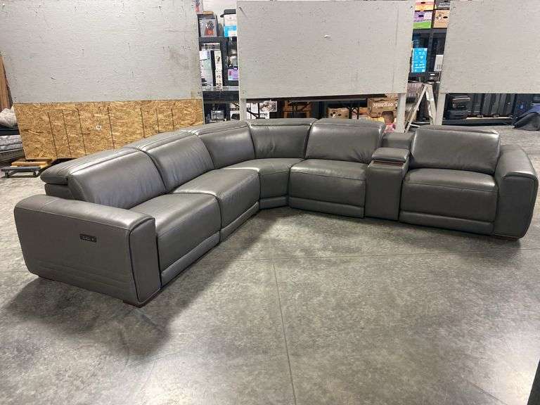 Aiden & Ivy Karson 6-Piece Leather Power Reclining Sectional with Console