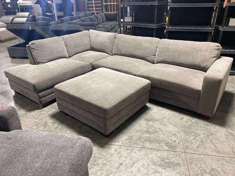 3pc Sectional Sofa with Ottoman, Gray