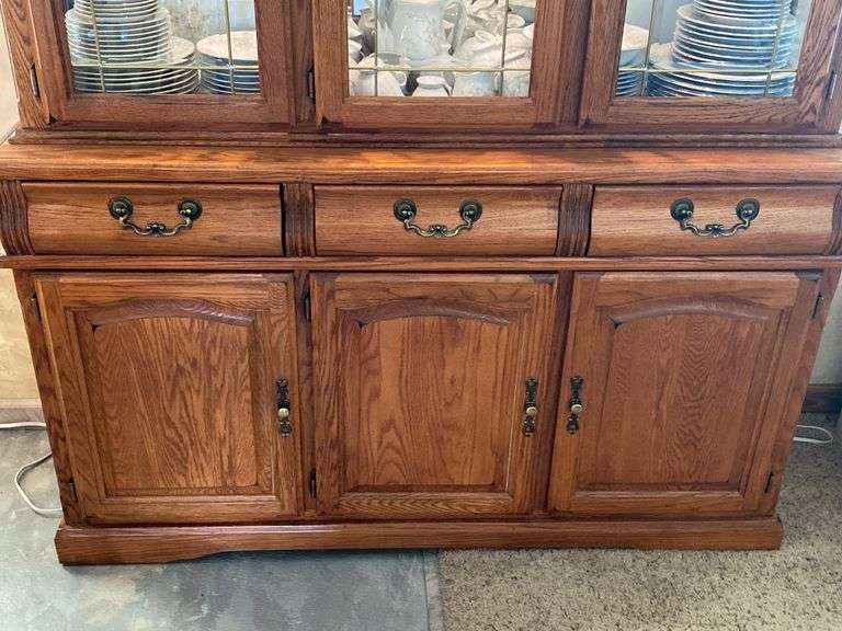 Oak Dining Room China Cabinet with Glass Doors