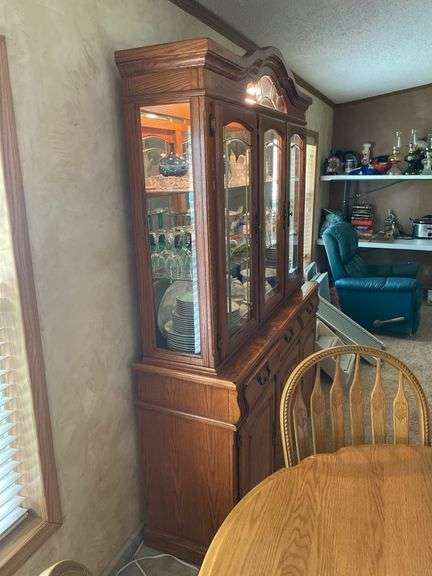 Oak Dining Room China Cabinet with Glass Doors