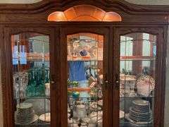 Oak Dining Room China Cabinet with Glass Doors