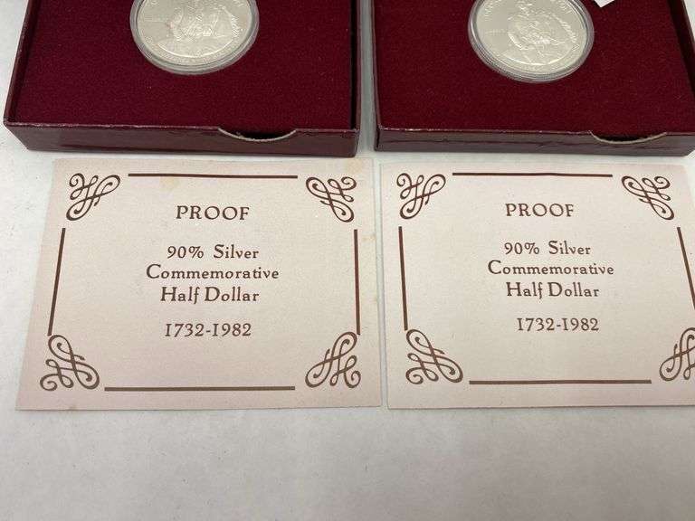 Two 1732-1982 George Washington 90% Silver Commemorative Proof Half Dollars