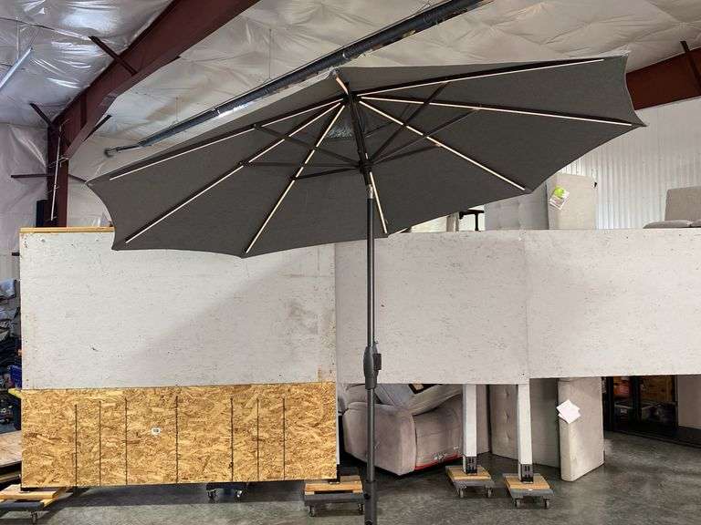 Gray Outdoor Patio Umbrella with Integrated LED Lighting