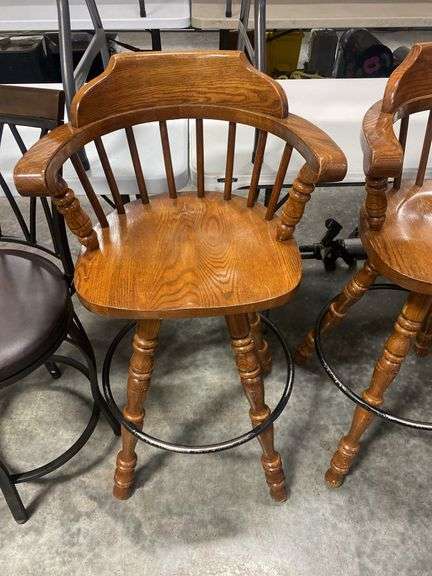 Set of 3 Wood Swivel Bar Stools - 30 Inch Seat Height