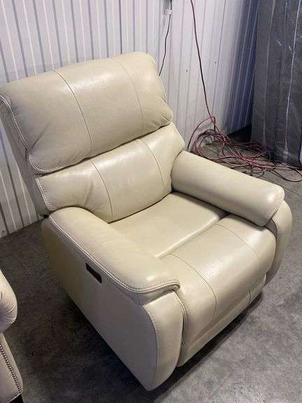 Contemporary Power Recliner Cream Leather Chair