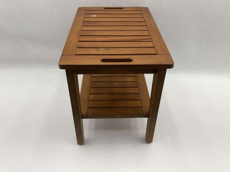 Teak Wood Patio Side Table with Handles and Shelf