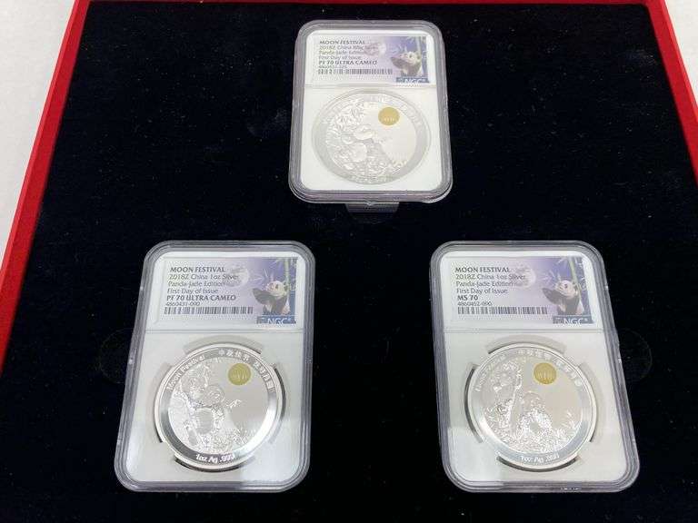 2018 China Moon Festival Panda 3-Coin Silver Set NGC