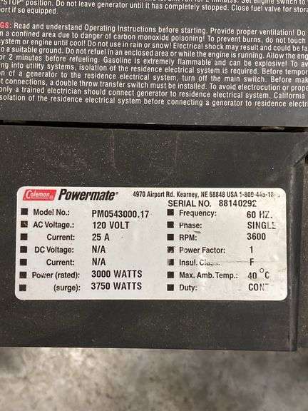 Coleman Powermate Premium Plus 3750 Portable Electric Generator