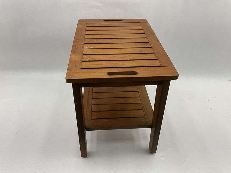 Teak Wood Patio Side Table with Handles and Shelf