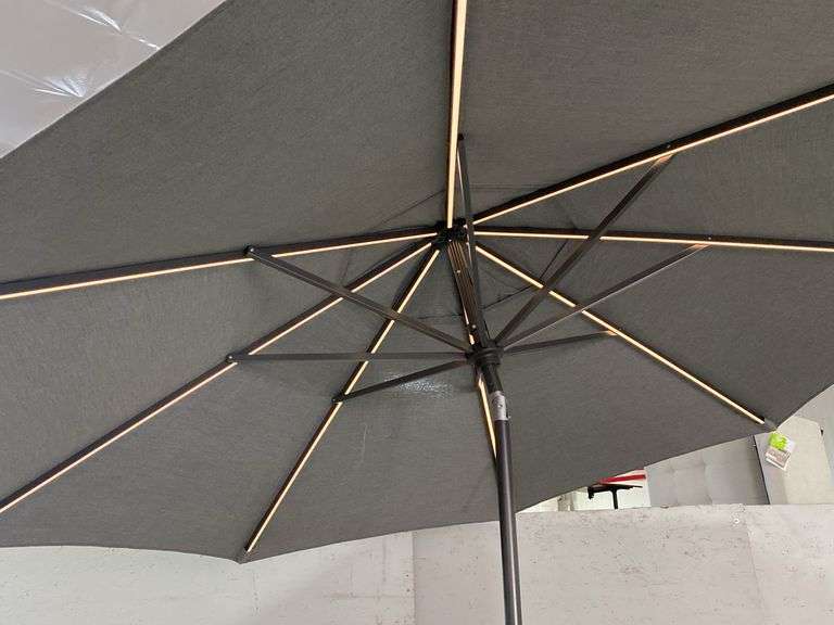 Gray Outdoor Patio Umbrella with Integrated LED Lighting