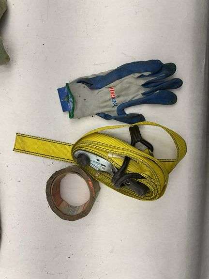 Assorted Lot: Tow Straps, Cables, Rope, Gloves, and More