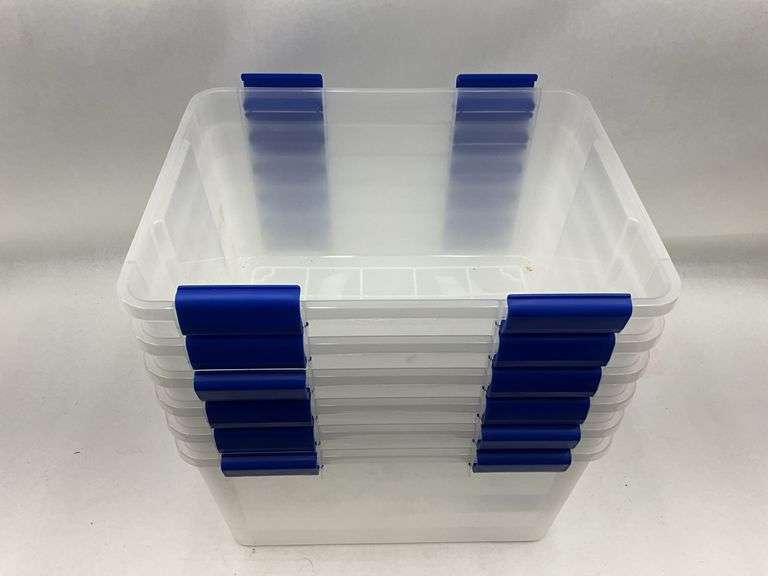 Lot of Five Clear Plastic Storage Totes with Lids