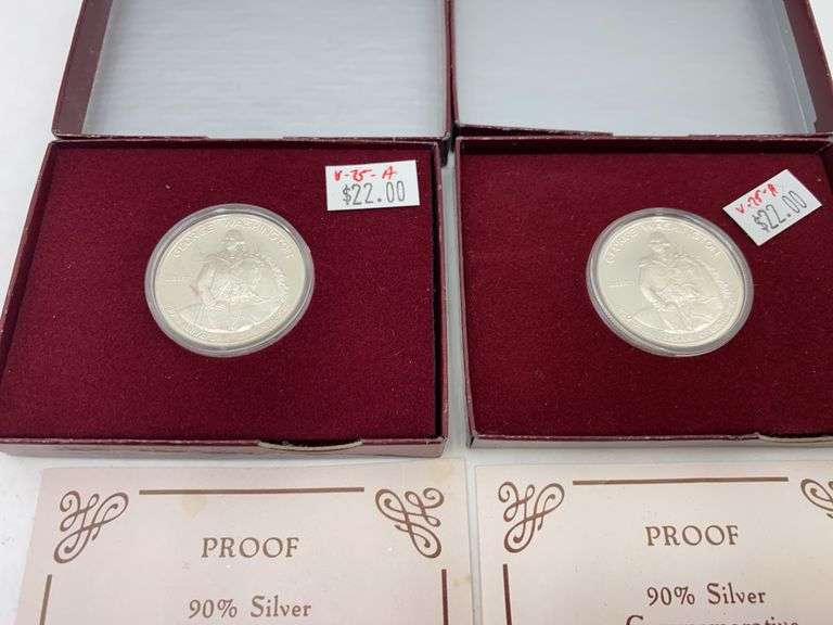 Two 1732-1982 George Washington 90% Silver Commemorative Proof Half Dollars