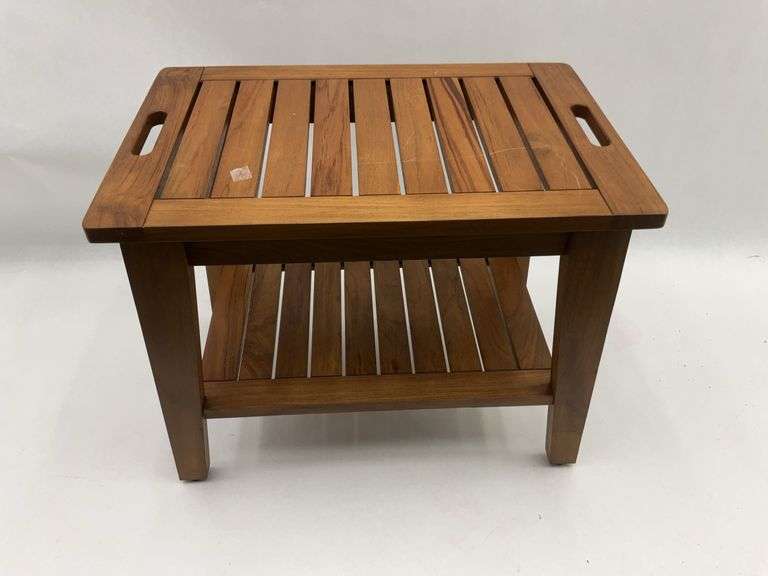 Teak Wood Patio Side Table with Handles and Shelf