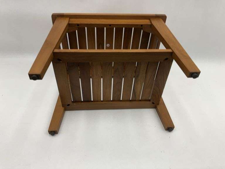 Teak Wood Patio Side Table with Handles and Shelf