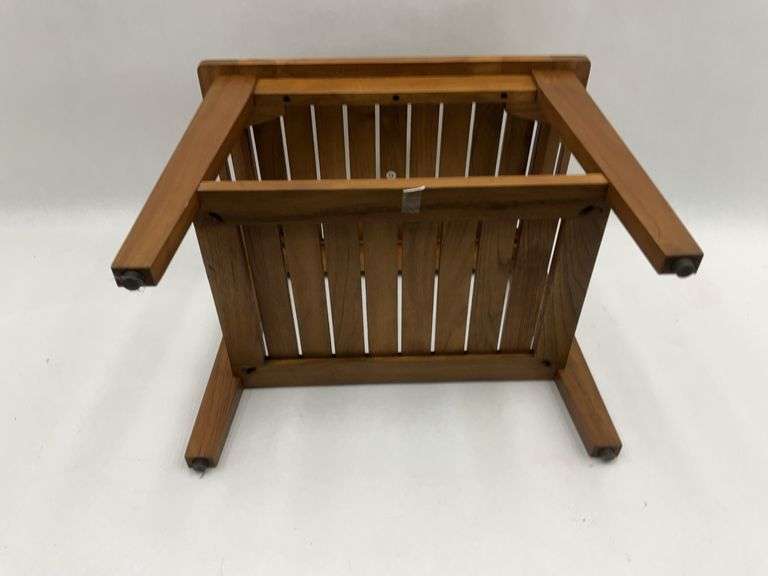 Teak Wood Patio Side Table with Handles and Shelf